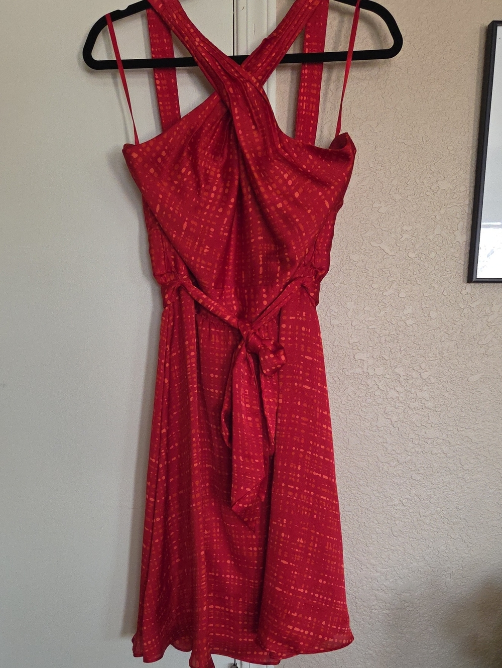 White House Black Market Red Crisscross Midi Dress with Tie Waist